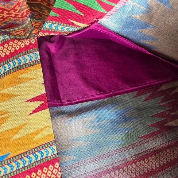 Vintage Thai Silk Skirt Size 10 M Boho Ethnic Festival Wear Bright Ikat Print - Picture 11 of 13